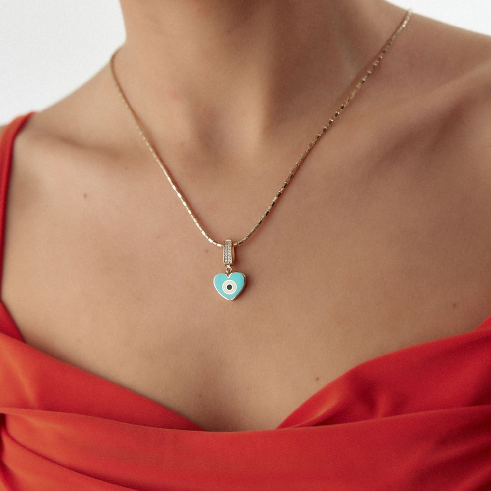 Kalp Göz Turkuaz Mineli Charm