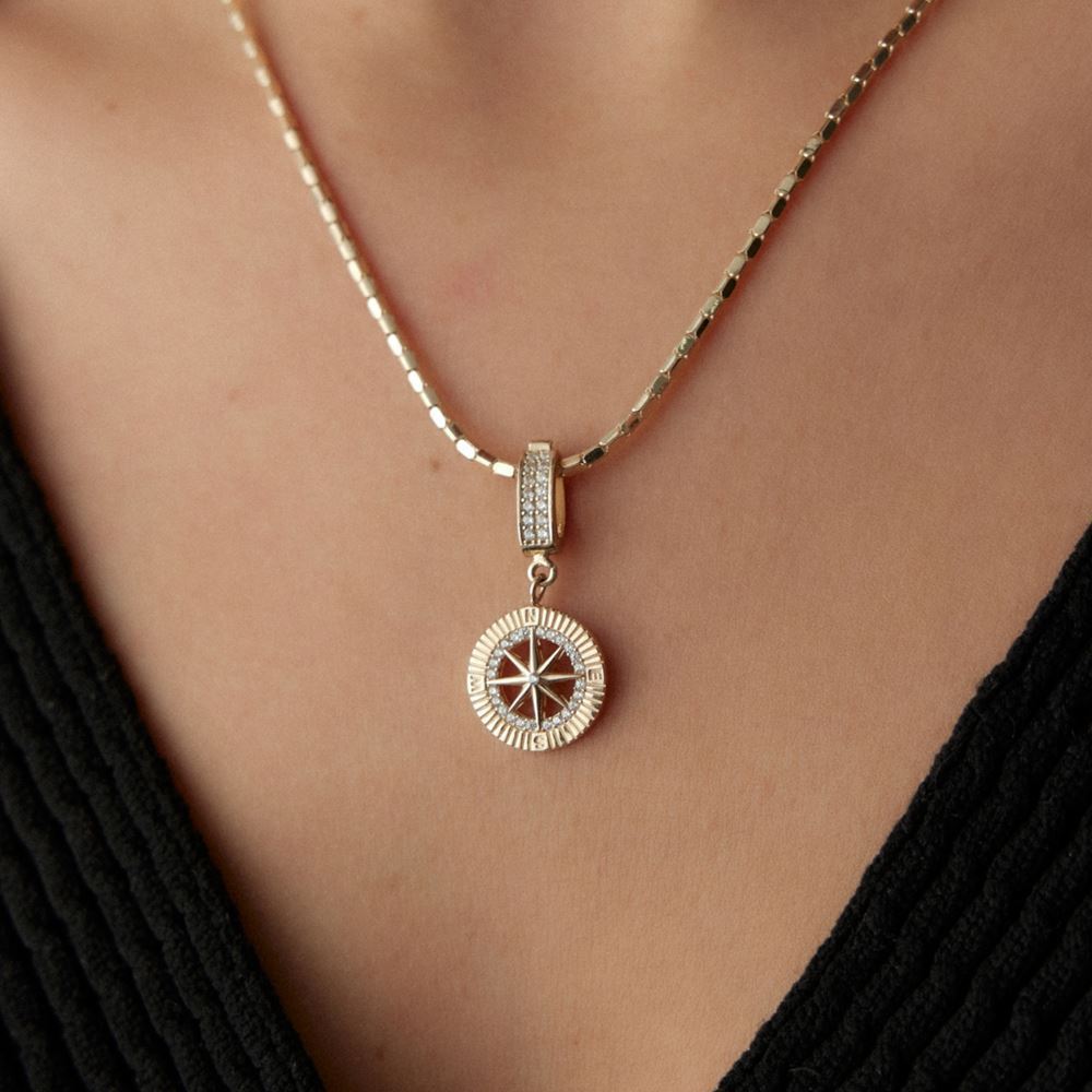 Mini Boy Pusula Taşlı Charm Kolye Ucu